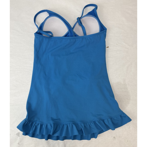 Jantzen One-Piece Skirted Swimsuit Swimdress Blue Ruffle Retro Pin-Up Style 10 - Picture 4 of 7